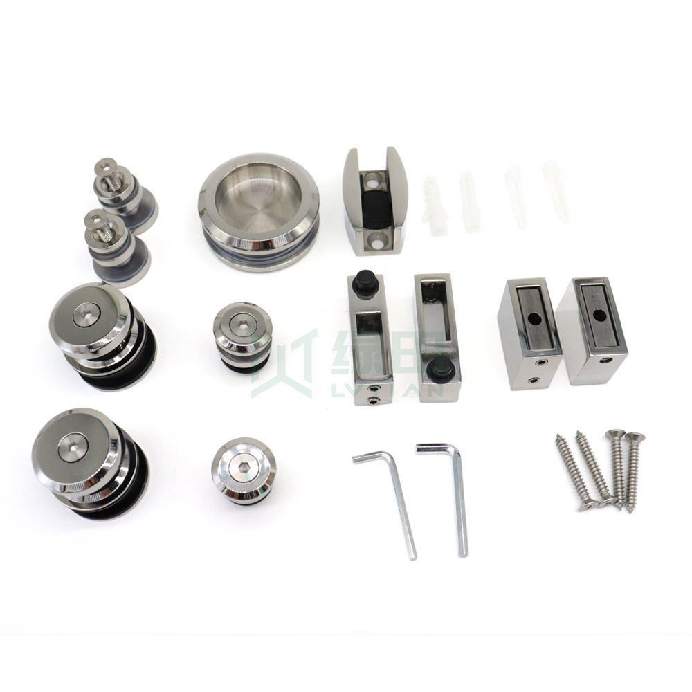 304 Stainless Steel Hardware 4 Wheels Rollers Sliding Shower Door Assembly Kit